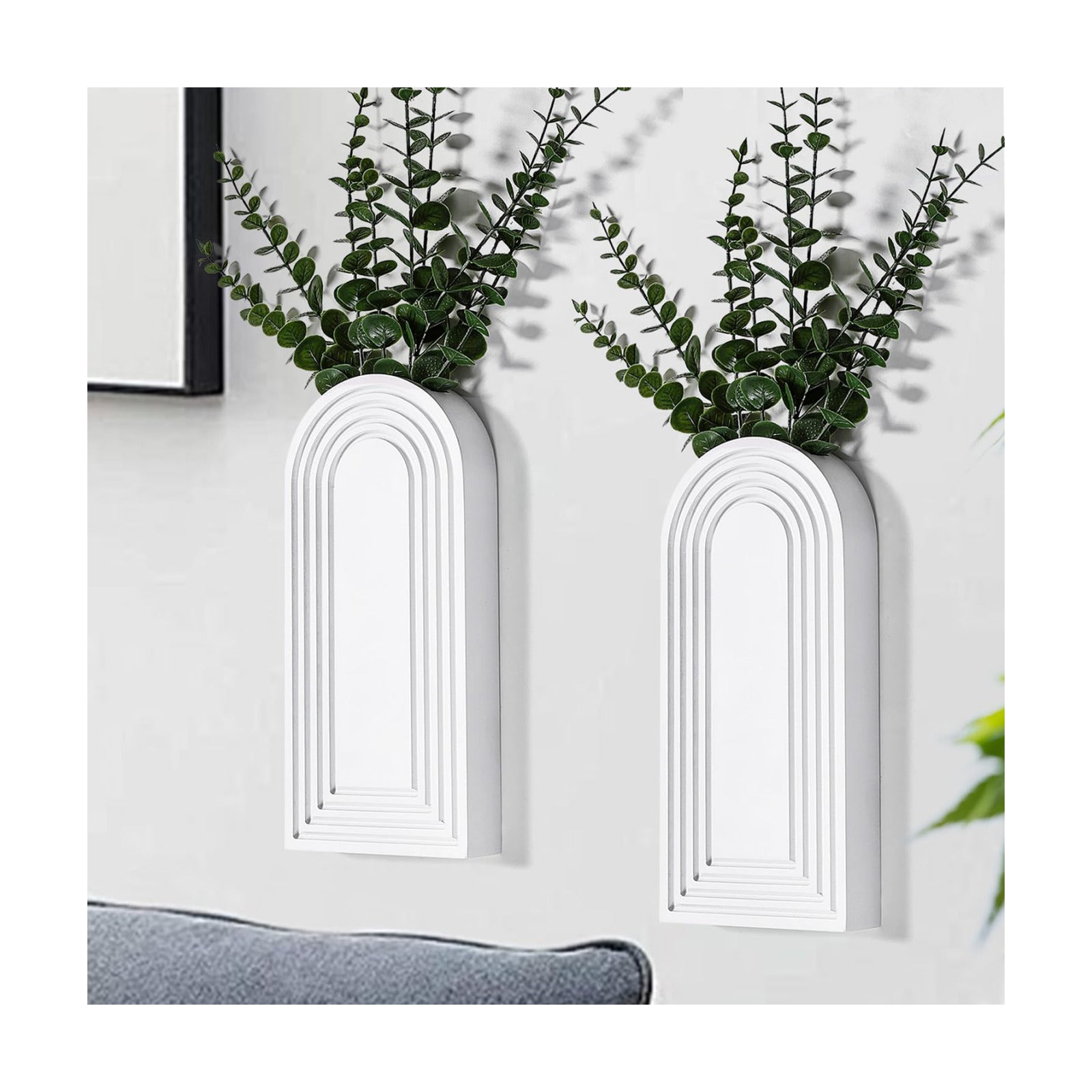 Dnnnii 2 Pack Wooden Wall Vase Set - White Finish Modern Farmhouse & Boho Wall Decor for Entryway, Hallway, Bathroom