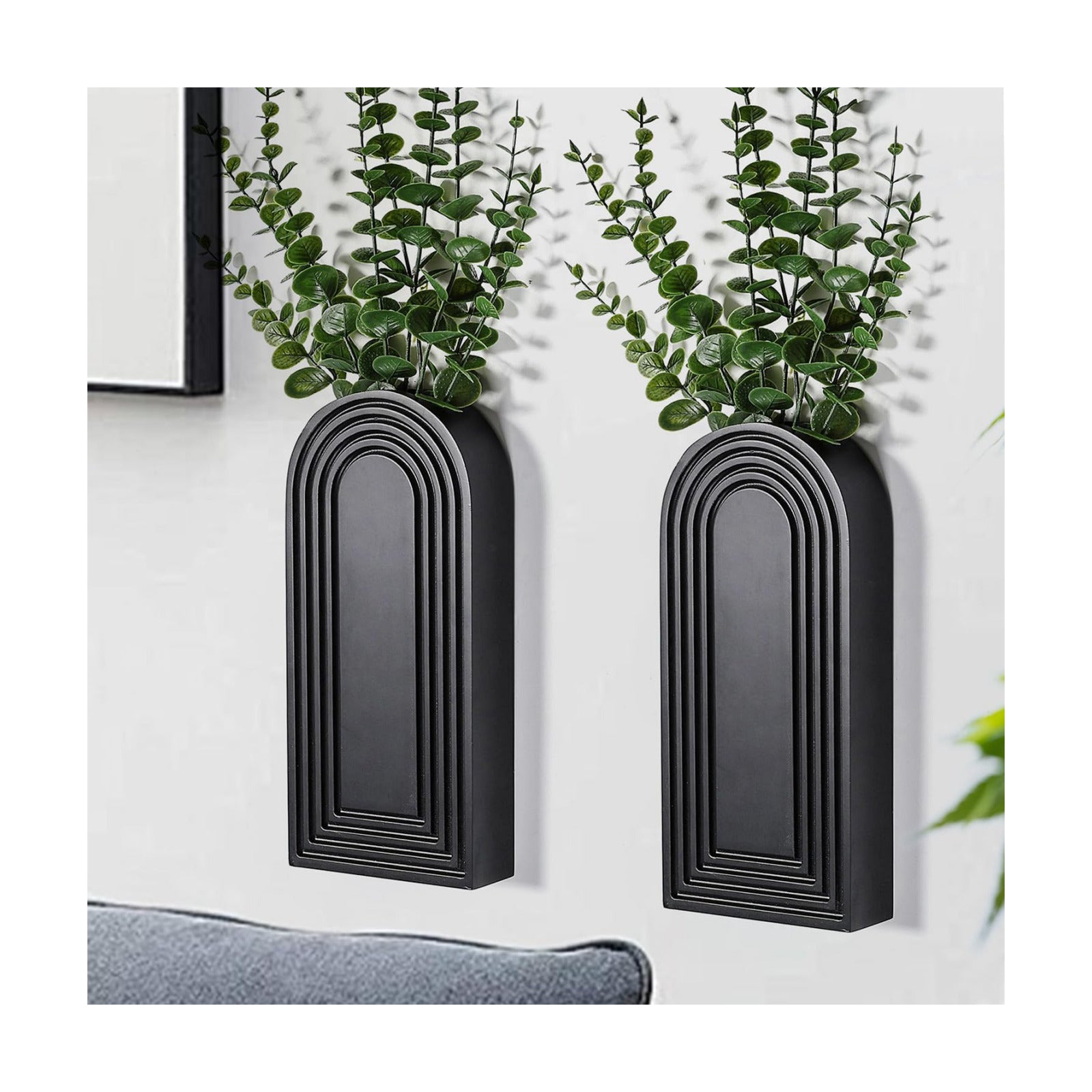 Wooden Wall Vase Set / Black / Set of 2