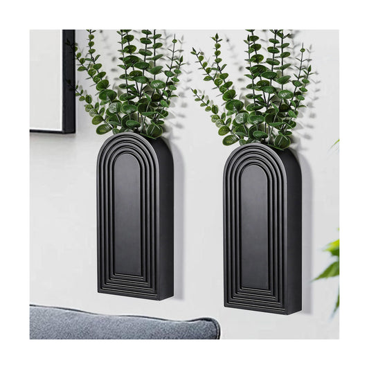 Wooden Wall Vase Set / Black / Set of 2