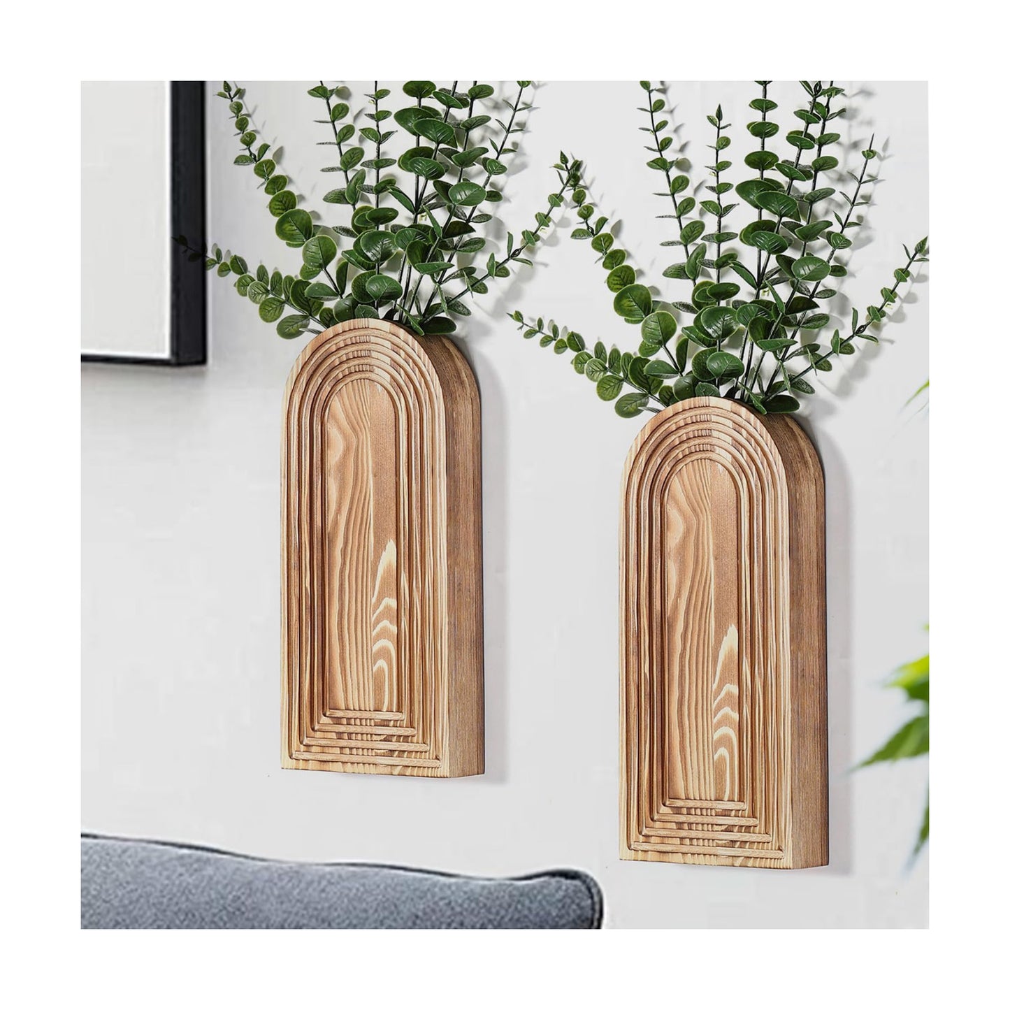 Wooden Wall Vase Set / Brown / Set of 2