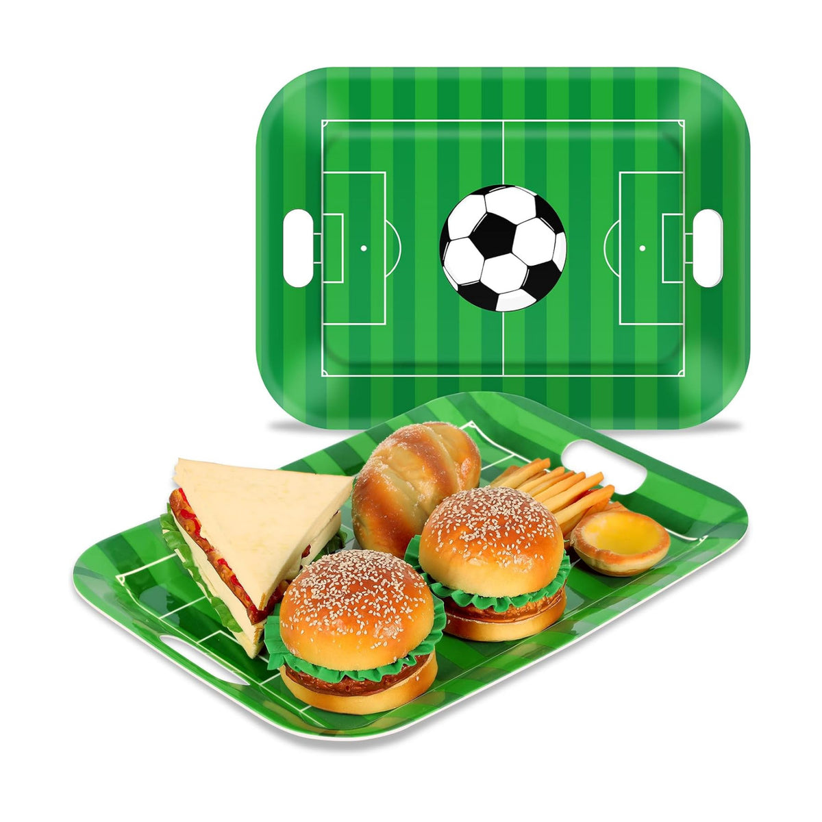 gisgfim 2Pcs Soccer Serving Trays 16.1 X 11.1 Inch Large Melamine Soccer Stadium Platters with Handles Soccer Food Serving Dishes Snack Dessert Trays Decor for Soccer Ball Birthday Party Decorations