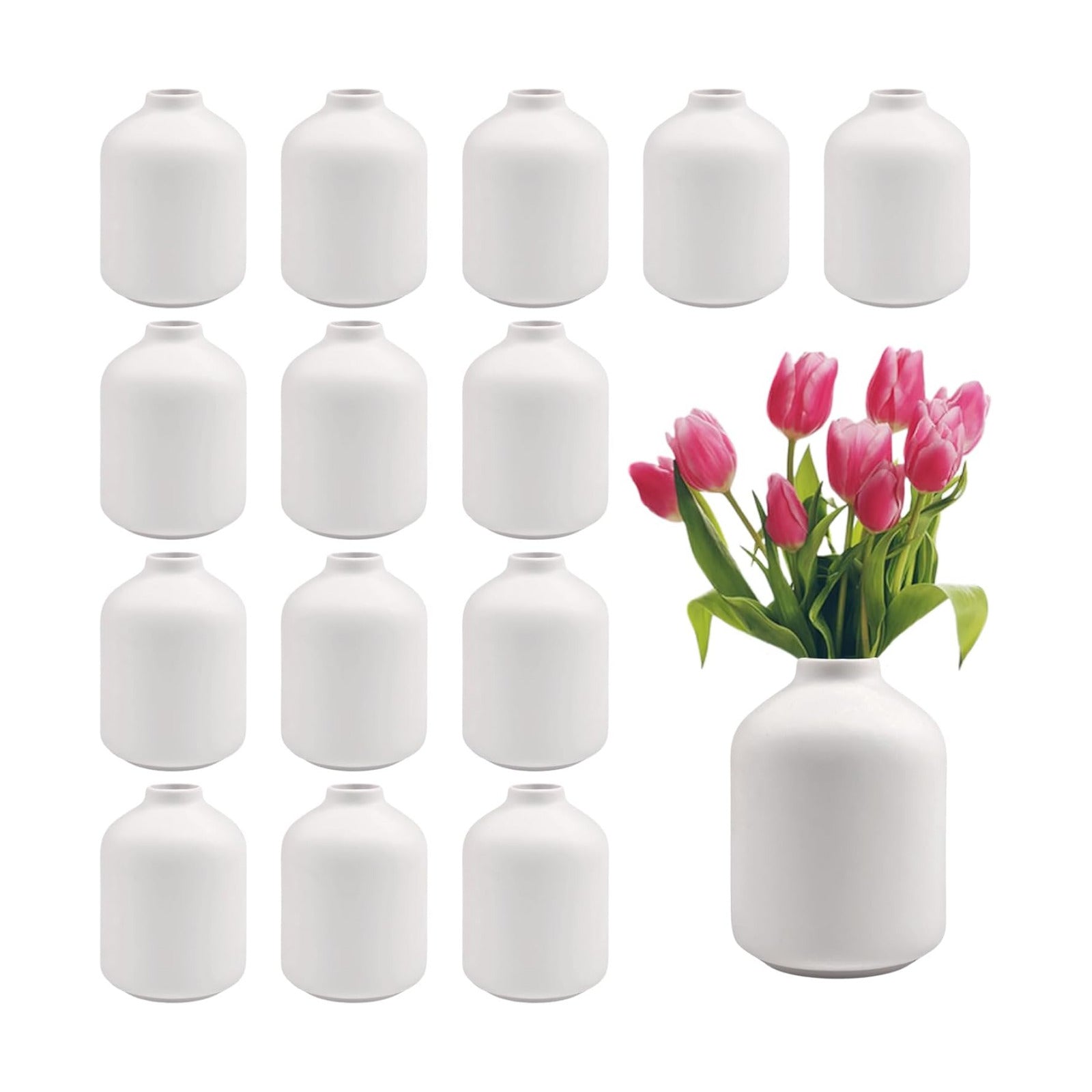 Ceramic Bud Vases Bulk / White / 3.8 Inch / Set of 15