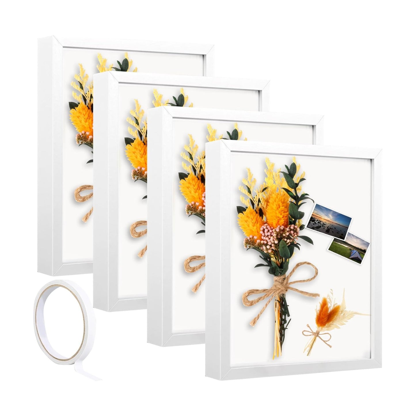 4 Pack 5 x 7in Shadow Box Frame, Shadow Boxes Display Cases with Adhesive Tape, Memory Box, 3D Picture Frame for Baby