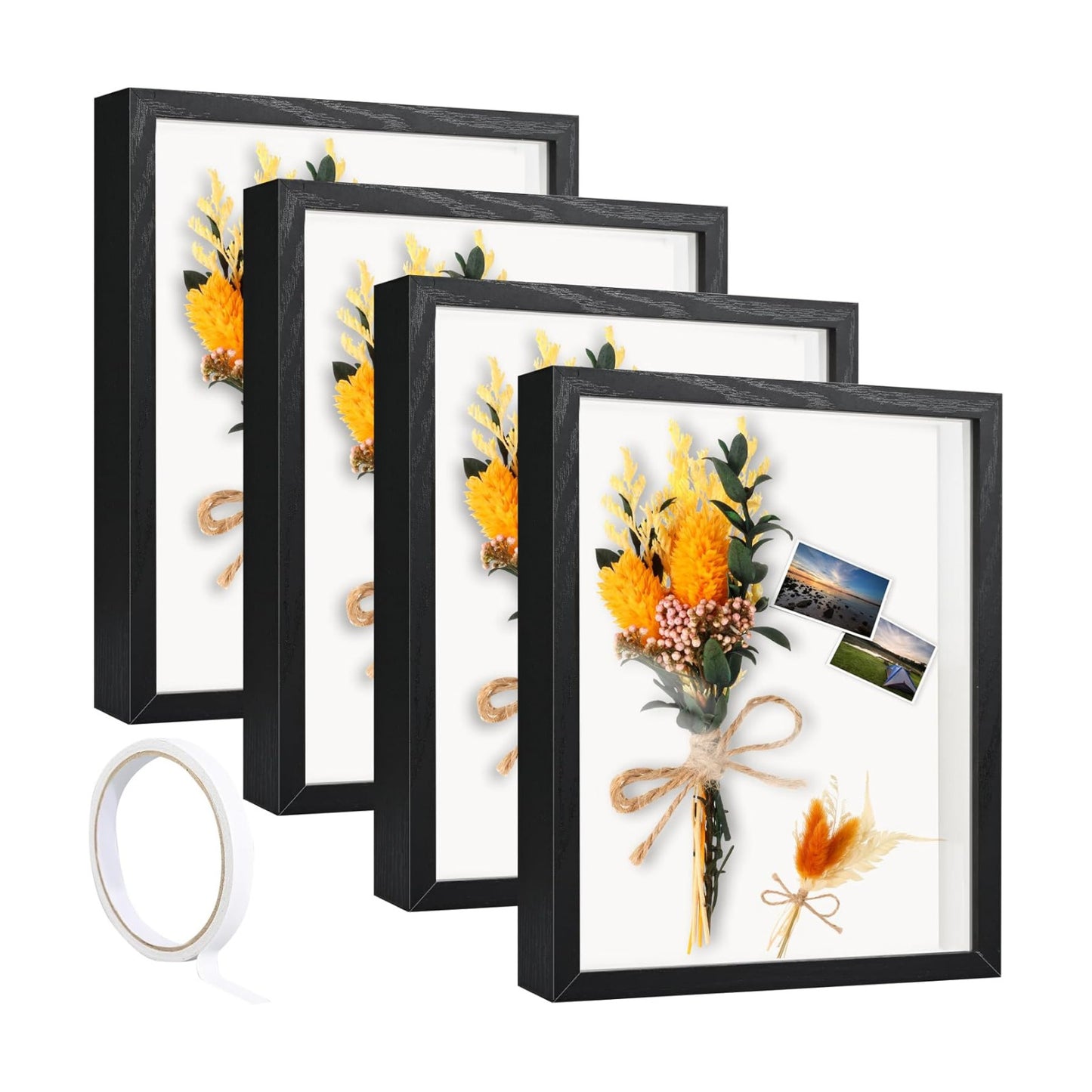 4 Pack 5 x 7in Shadow Box Frame, Shadow Boxes Display Cases with Adhesive Tape, 3D Picture Frame for Baby Items Wedding