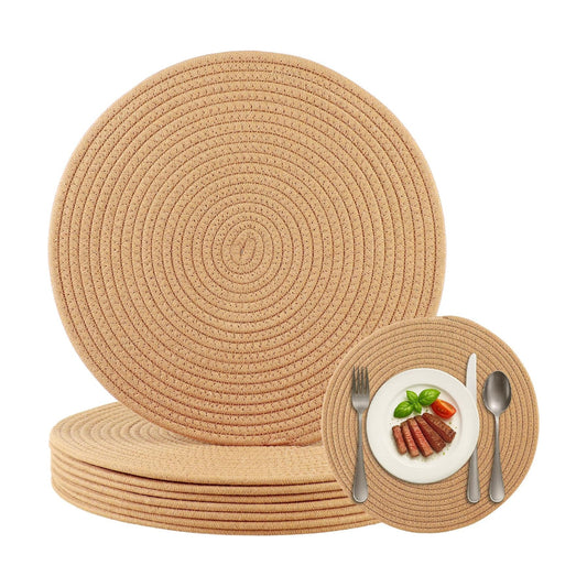 Round Woven Placemats Set of 8 Heat Resistant Placemats 13.5 Inches Farmhouse Cotton Rope Place Mats for Dining Tables