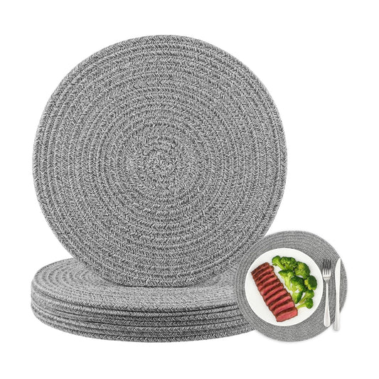 8 Pack Round Woven Placemats 13.5 Inches Heat Resistant Placemats Farmhouse Cotton Rope Braided Place Mats for Dining