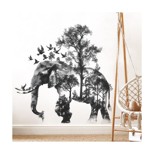 2 Sheets Forests Silhouette Animals Wall Decals / Grey-elephant