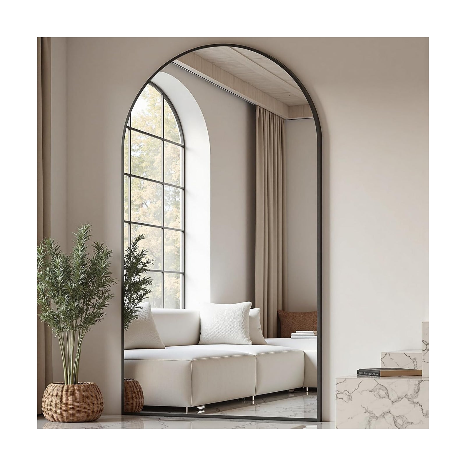 Prywot Arched Full Length Mirror, 76"x34" Free Standing Floor Mirror, Black