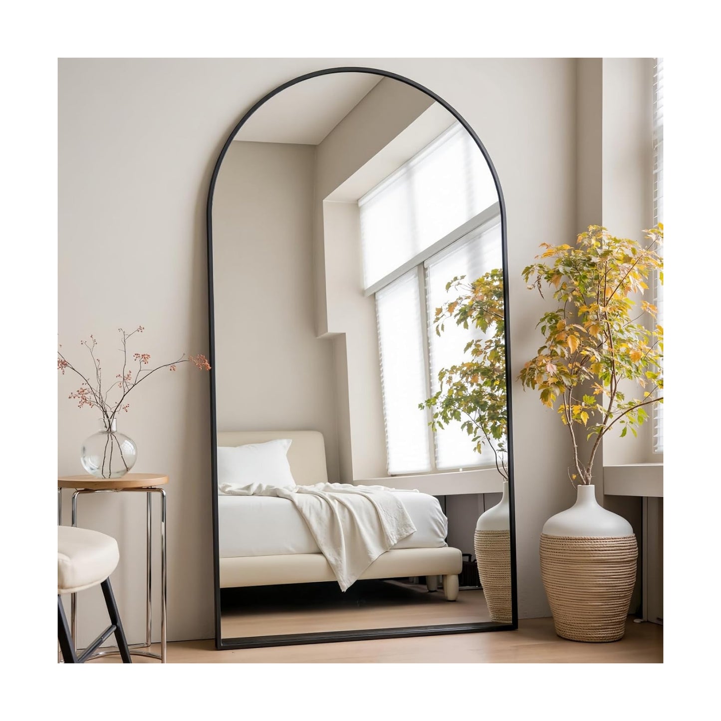 Prywot Arched Full Length Mirror, 71"x30" Free Standing Floor Mirror, Black