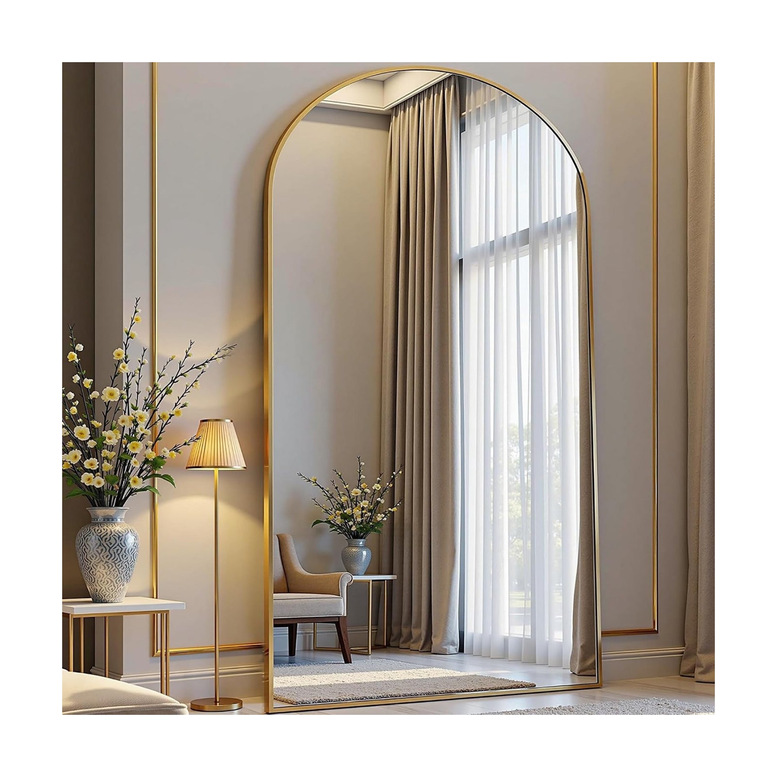 Prywot Arched Full Length Mirror, 76"x34" Free Standing Floor Mirror, Gold