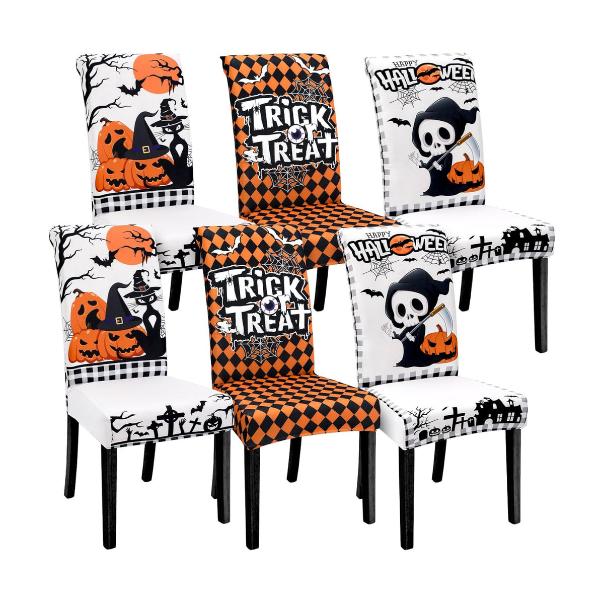 FuWeave 6 Pcs Halloween Chair Covers Spooky Ghost Dining Chair Covers