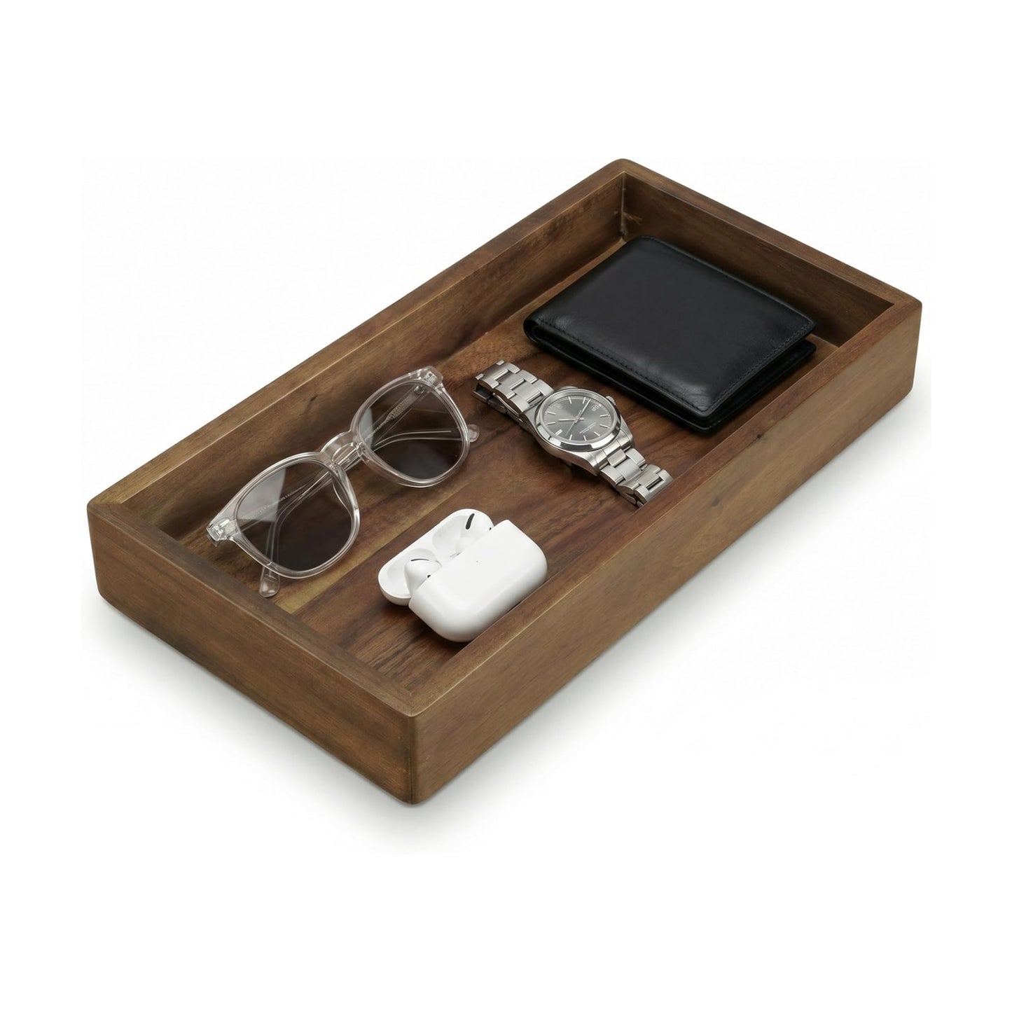 Acacia Wood Valet Tray & Catchall / Dark Brown / 12.2 x 6