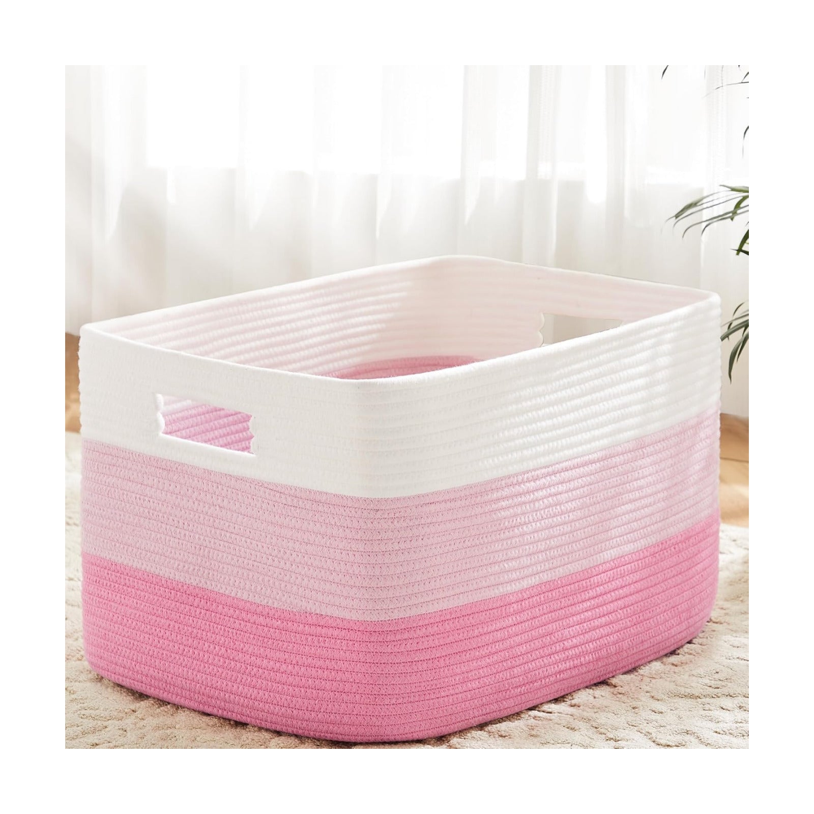 Rectangle Woven Baskets for Storage / Pink / 65L