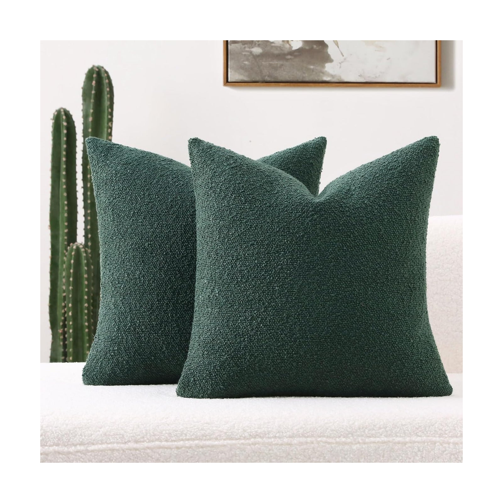 Dark Decorative Throw Pillow Covers Soft Solid Boucle Textured Cushion / Green / 18 x 18 / Set of 2