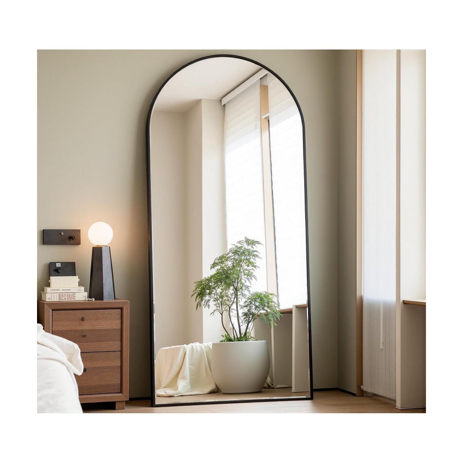 Prywot Arched Full Length Mirror, 70"x26" Free Standing Floor Mirror, Black
