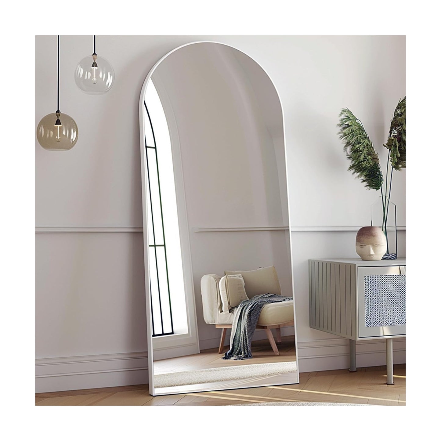 Prywot Arched Full Length Mirror, 70"x26" Free Standing Floor Mirror, White