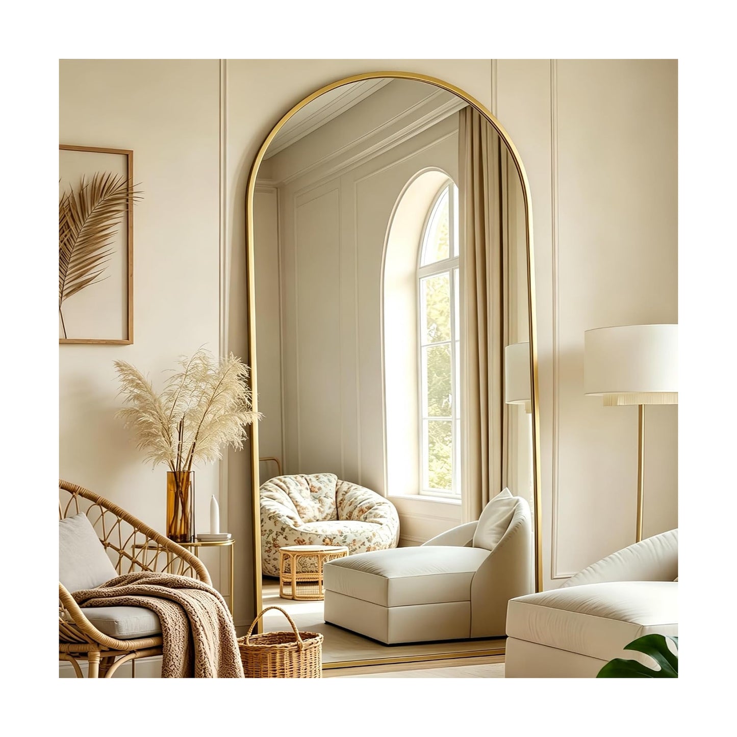 Prywot Arched Full Length Mirror, 70"x26" Free Standing Floor Mirror, Gold