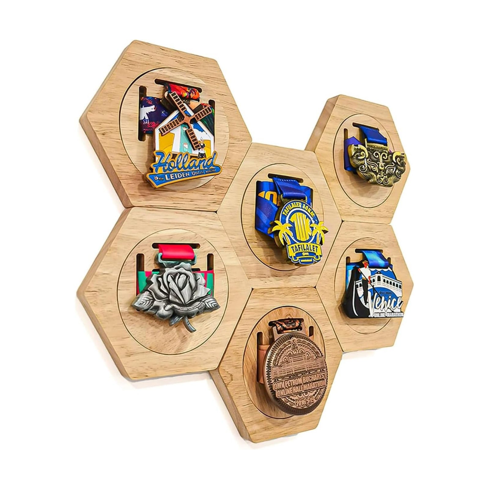 Fashion Medal Holders Display Stand Wall Rack | Honeycomb Wooden Medal Stand, Hexagon Free Stand, For Basketball