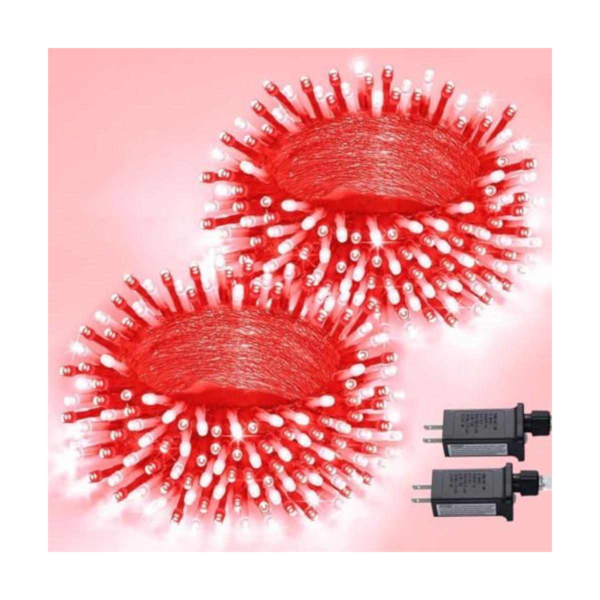 JMEXSUSS 2 Pack 100 LED Red and White Christmas Lights Outdoor, Each 33FT