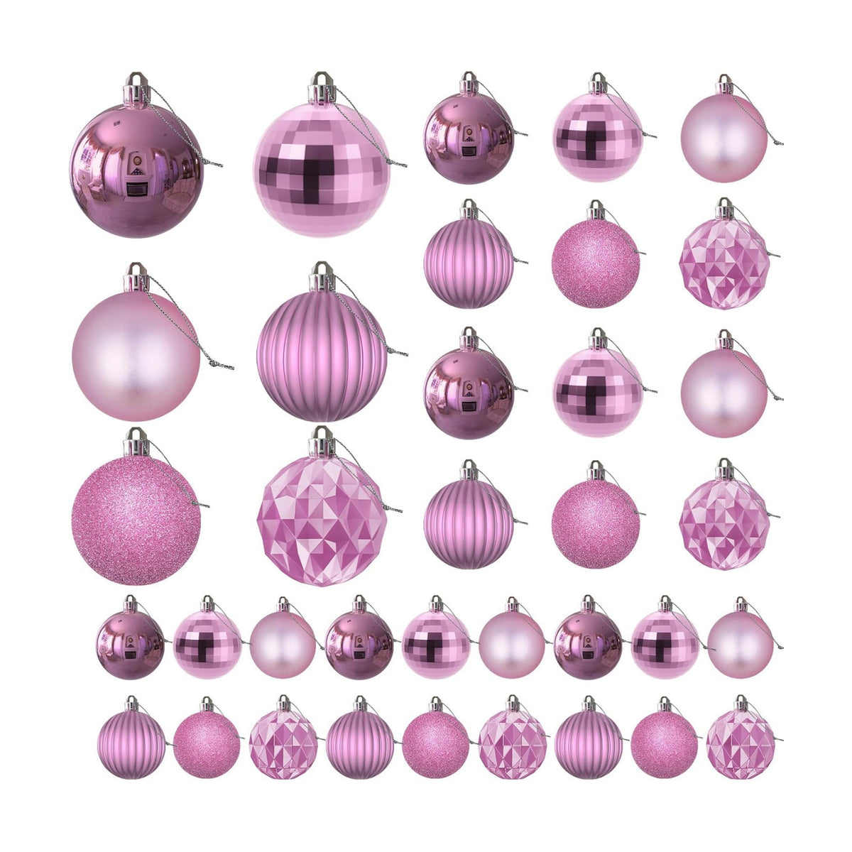 Bubblegun Pink Christmas Ornaments - Christmas Tree Decorations Shatterproof Hanging Balls for Birthday Wedding Holiday Decor Set of 36pcs, Multi-Sizes(1.6",2.5",3.2")