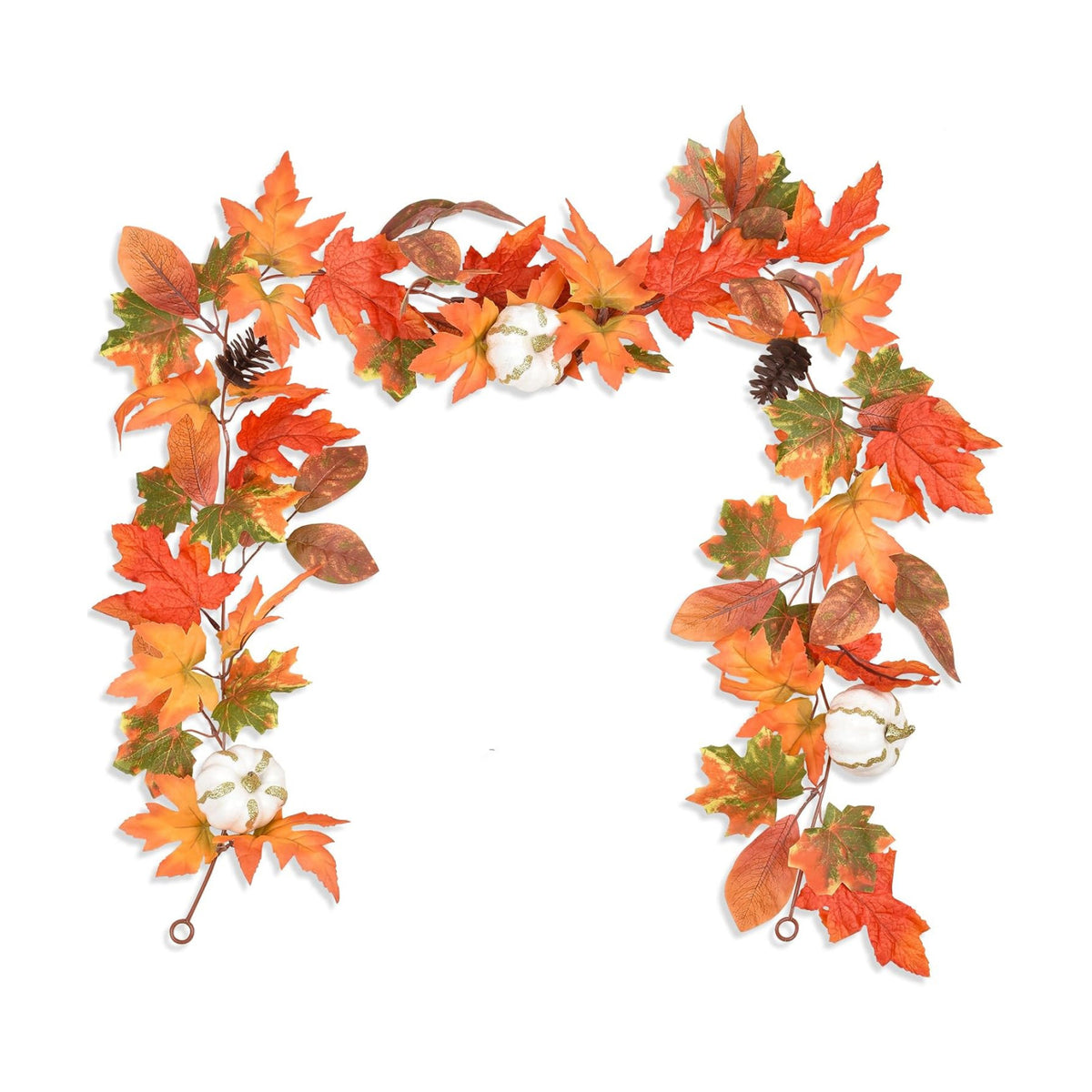 DearHouse 6ft Pumpkin Fall Maple Leaves Garland - Artificial Autumn Foliage Hanging Vine for Thanksgiving, Home, Wedding, Fireplace, Party, Christmas Decor (Orange & Brown)