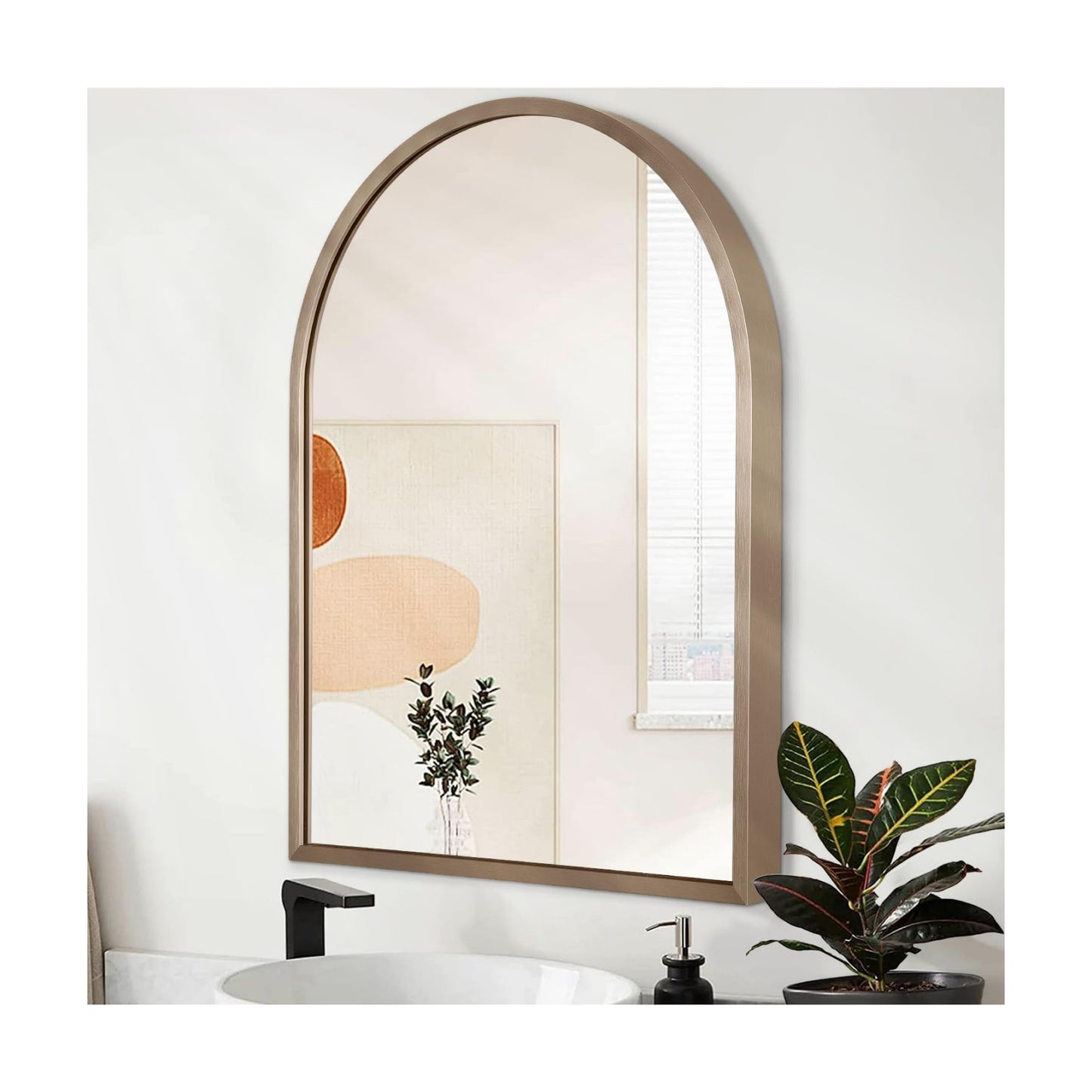 Arched Wall Mirror Aluminum Alloy Frame Bathroom Mirror Brushed Metal Vanity / 16"L x 12"W / Brass