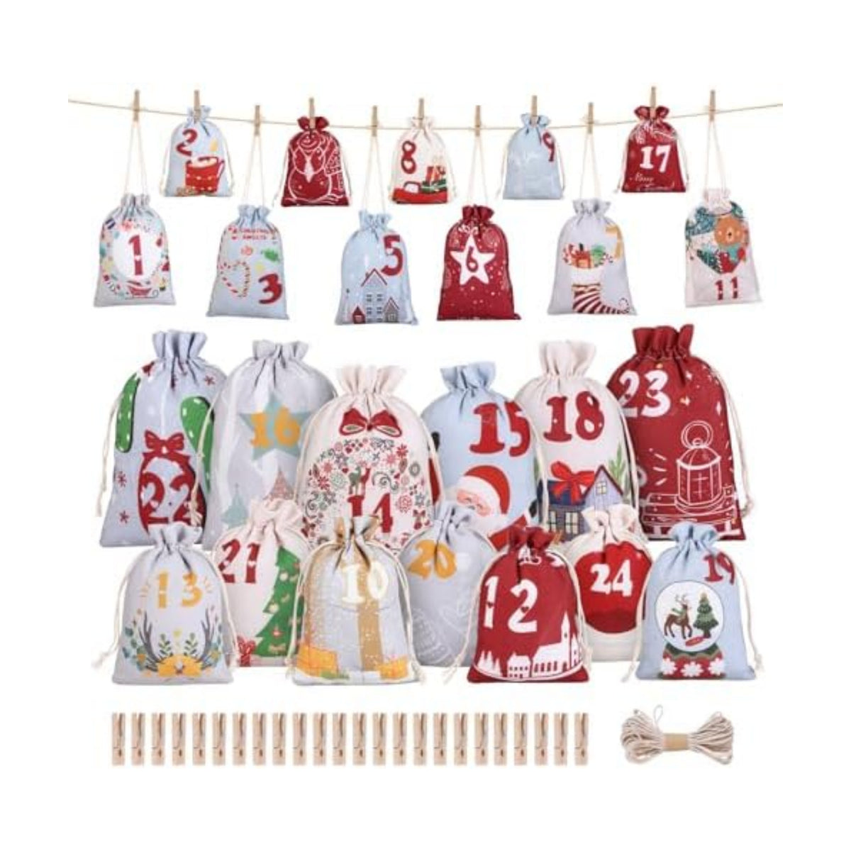Naler Christmas Advent Calendar 2026, 24 Pieces Drawstring Gift Bags