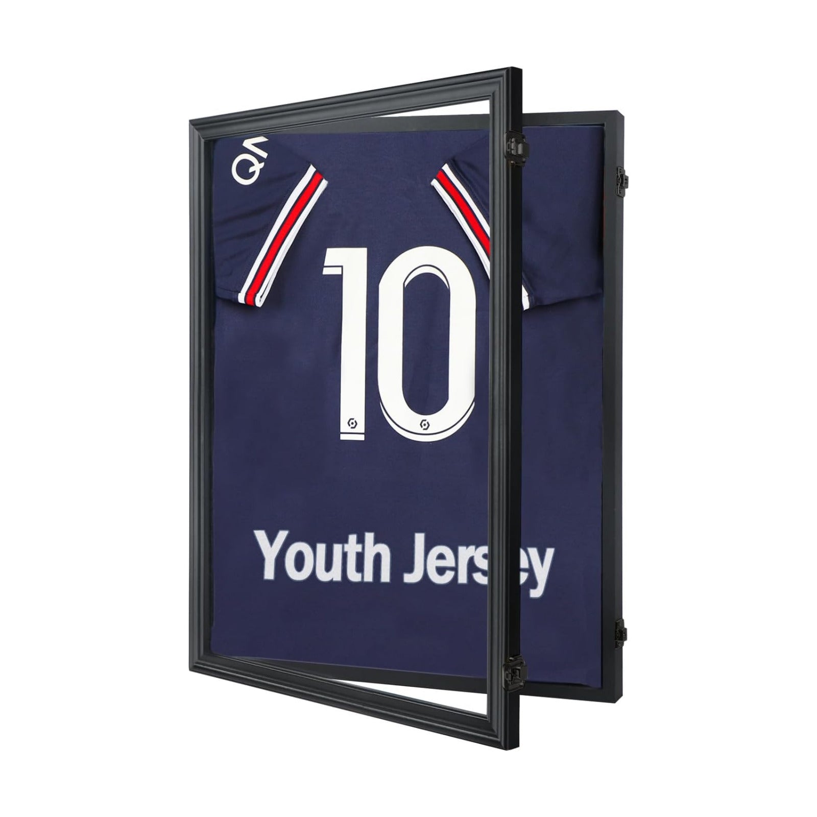 IHEIPYE Kids Jersey Frame Display Case Sport Small Jersey Shadow Box Black | Lockable, Black Lock, UV Protection
