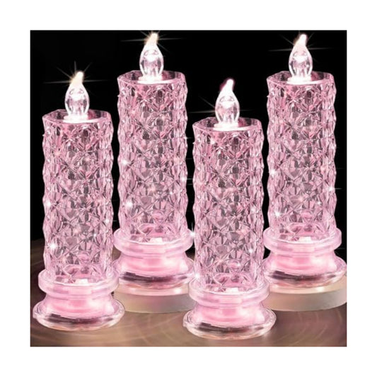 SupBri 4PCS Rose Halo LED Flameless Candles, Pink Crystal-Like Shell