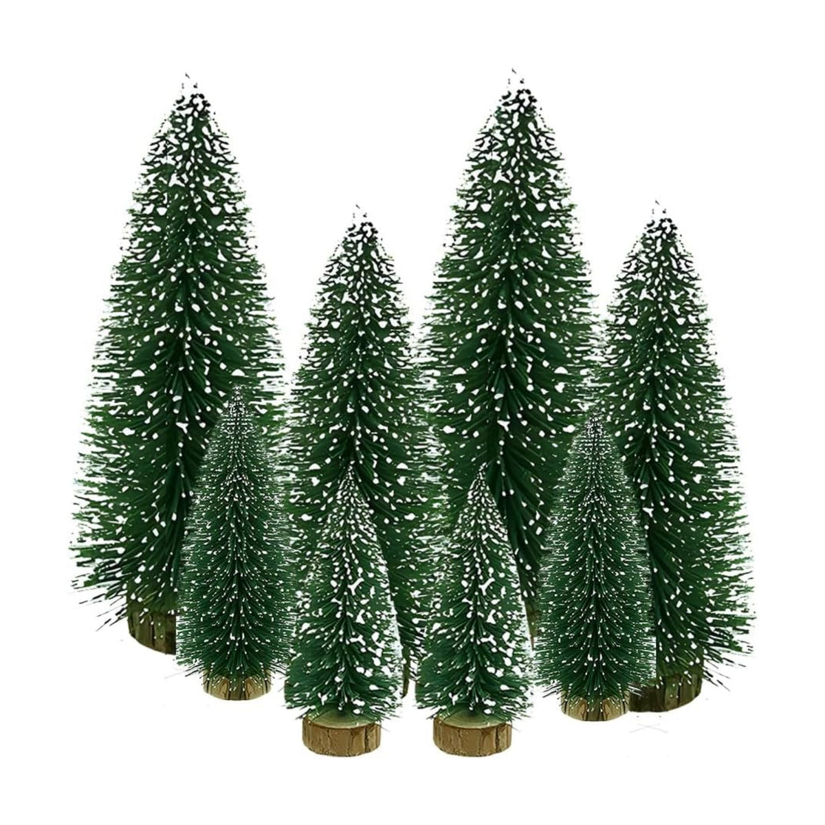 Yahpetes Christmas Trees 8 Pcs Mini Christmas Trees Decor Artificial Christmas Tree Bottle Brush Trees Sisal Snow Pine Trees for DIY Crafts Home Table Decor (8 Pcs Green)