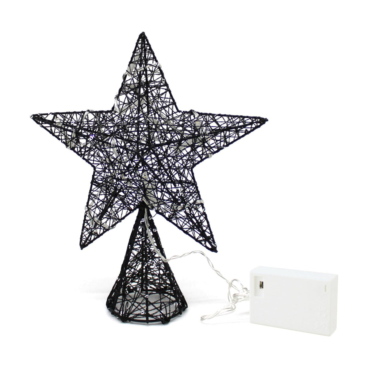 CVHOMEDECO. Black Tree Top Star with Warm White LED Lights and Timer for Christmas Tree Toppper Ornaments and Holiday Seasonal Décor, 8 x 10 Inch
