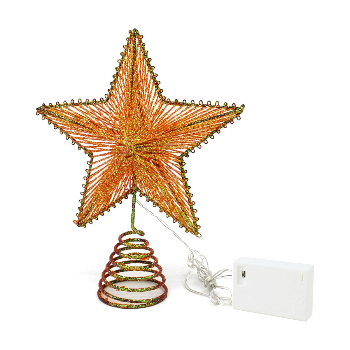 CVHOMEDECO. Champagne Gold Glittered 3D Tree Top Star with Warm White LED Lights and Timer for Christmas Tree Topper Decoration and Holiday Seasonal Décor, 8 x 10 Inch