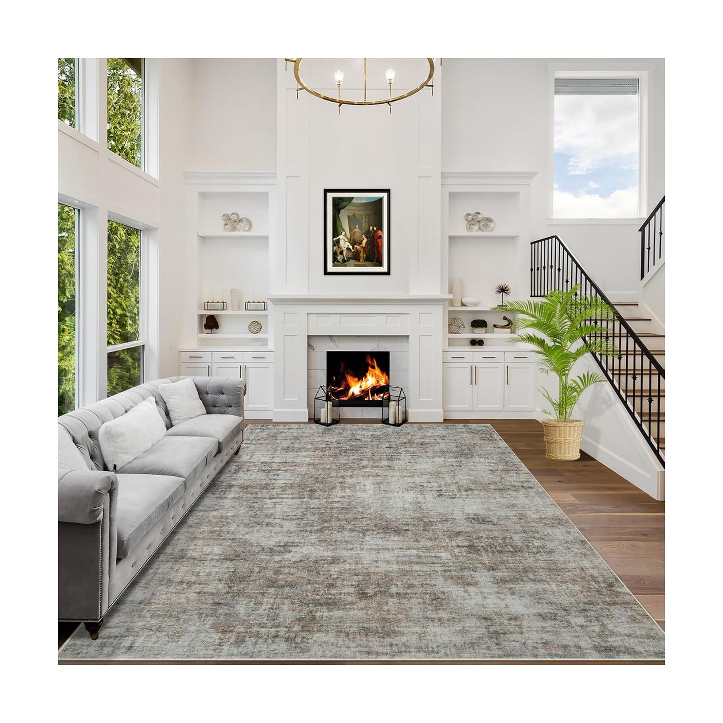 6x9 Area Rugs for Living Room: Washable Abstract Brown Black Badroom Carpet