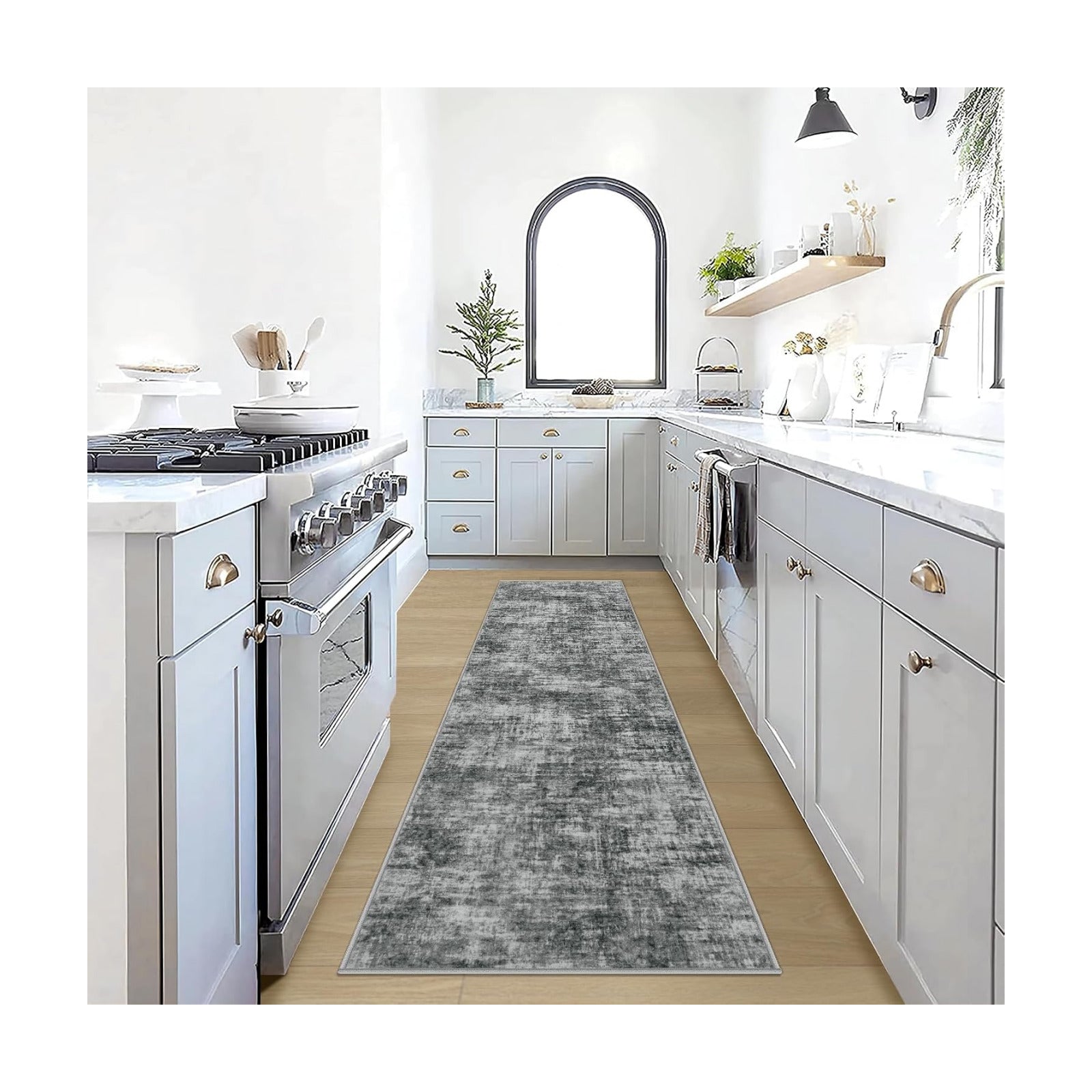 2'6''x8' Runner Rugs Washable Rug: Modern Abstract Hallway Black Carpet