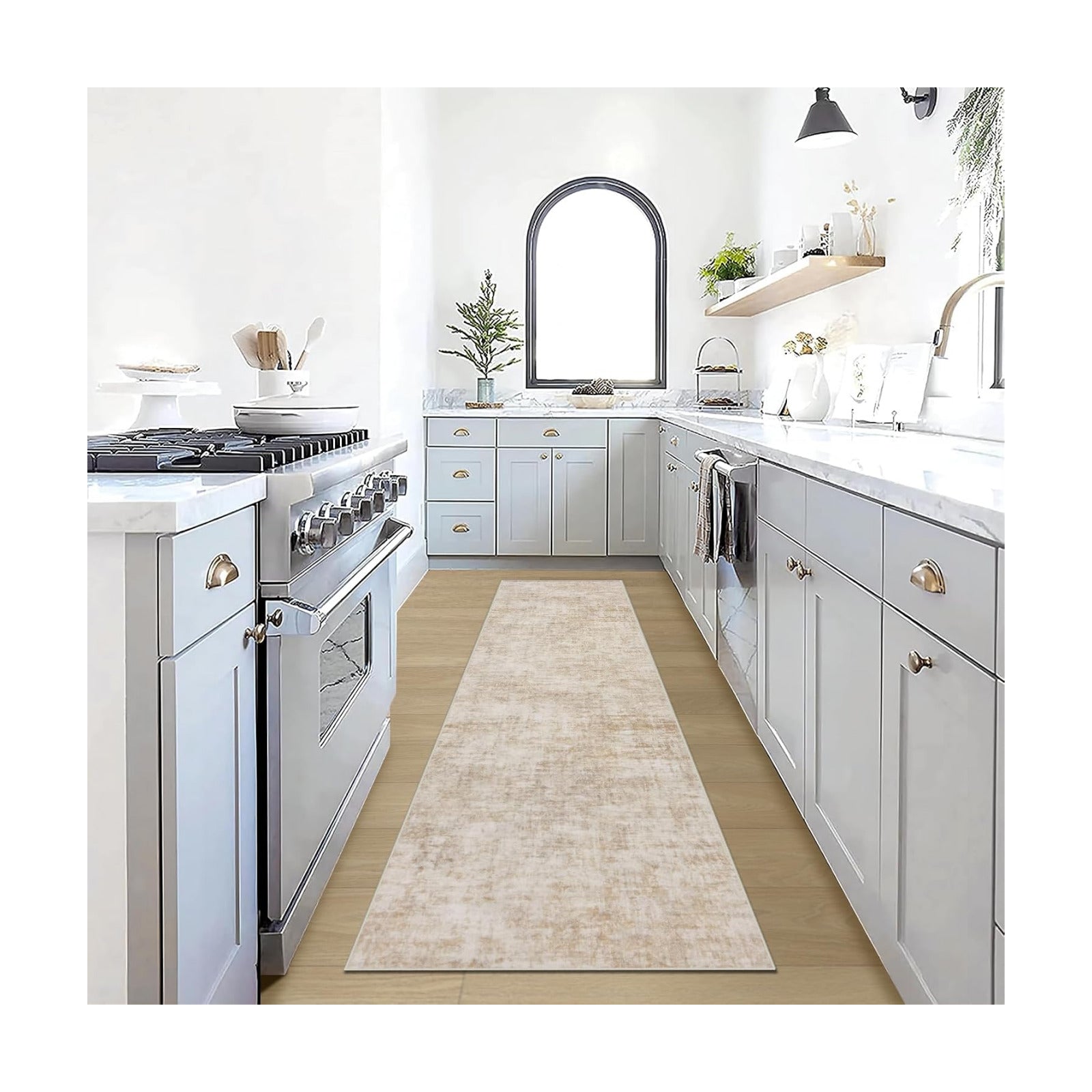 2'6''x8' Runner Rugs Washable Rug: Modern Abstract Hallway Beige Carpet