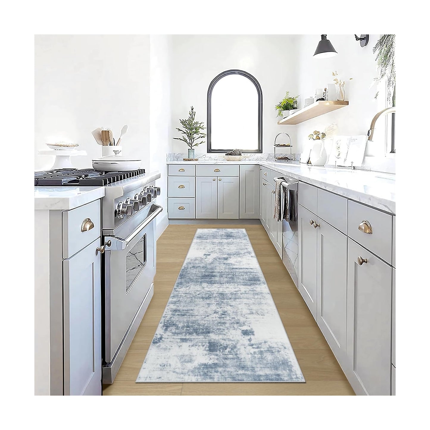 2'6''x8' Runner Rugs Washable Rug:Modern Abstract Hallway Blue White Carpet