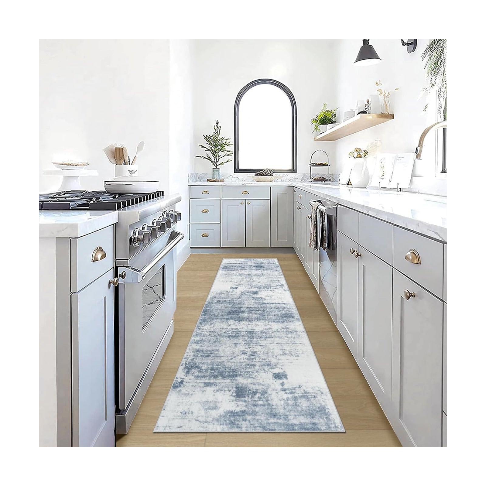 2'6''x8' Runner Rugs Washable Rug:Modern Abstract Hallway Blue White Carpet
