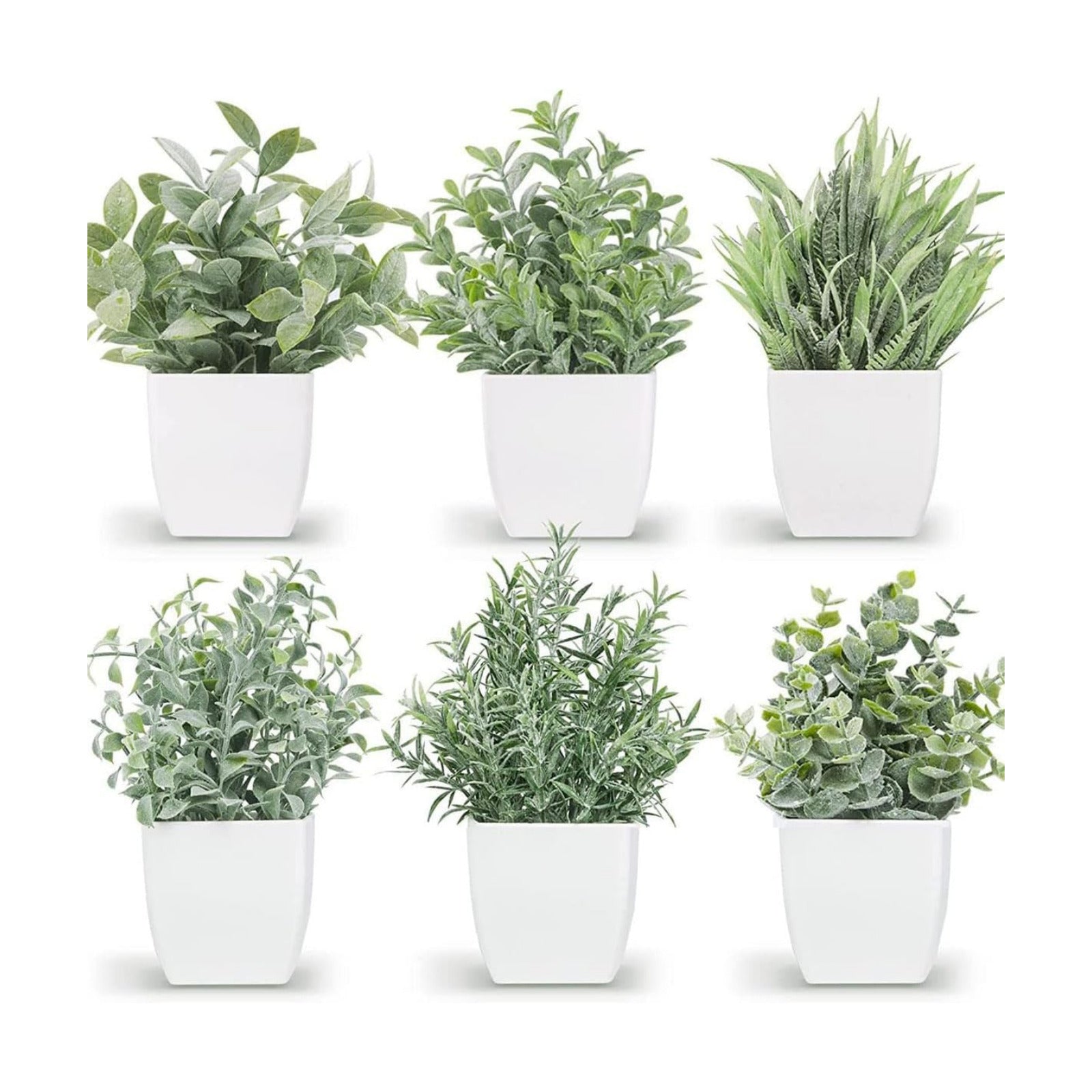 6 Pots Small Fake Plants Mini Artificial Potted Plants Eucalyptus Spring Grass Magnolia Bean / Grey