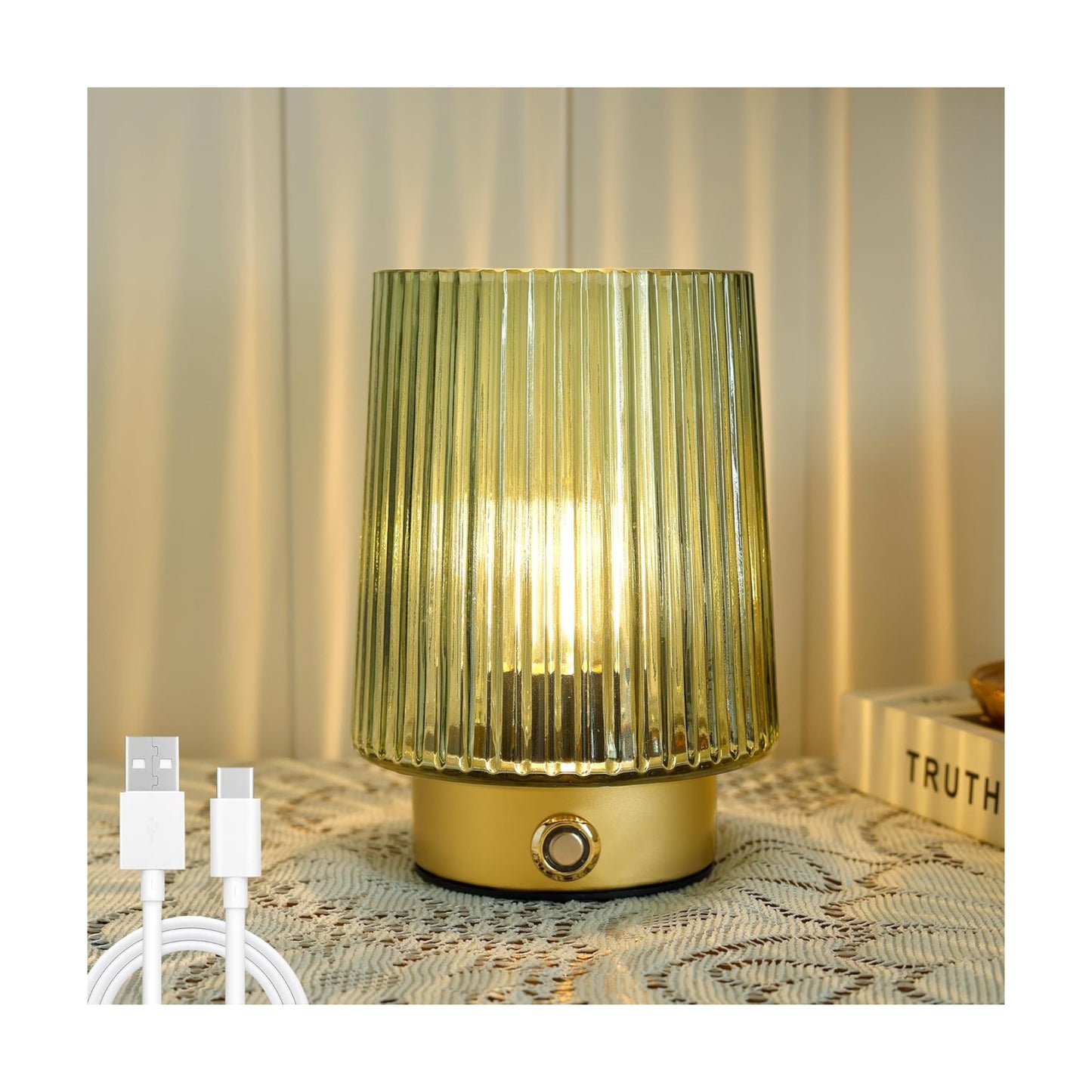 ULAROOM Cordless Lamp Rechargeable Battery Operated lamp, Glass Small Table lamp - Portable Dimmable Brightness Touch