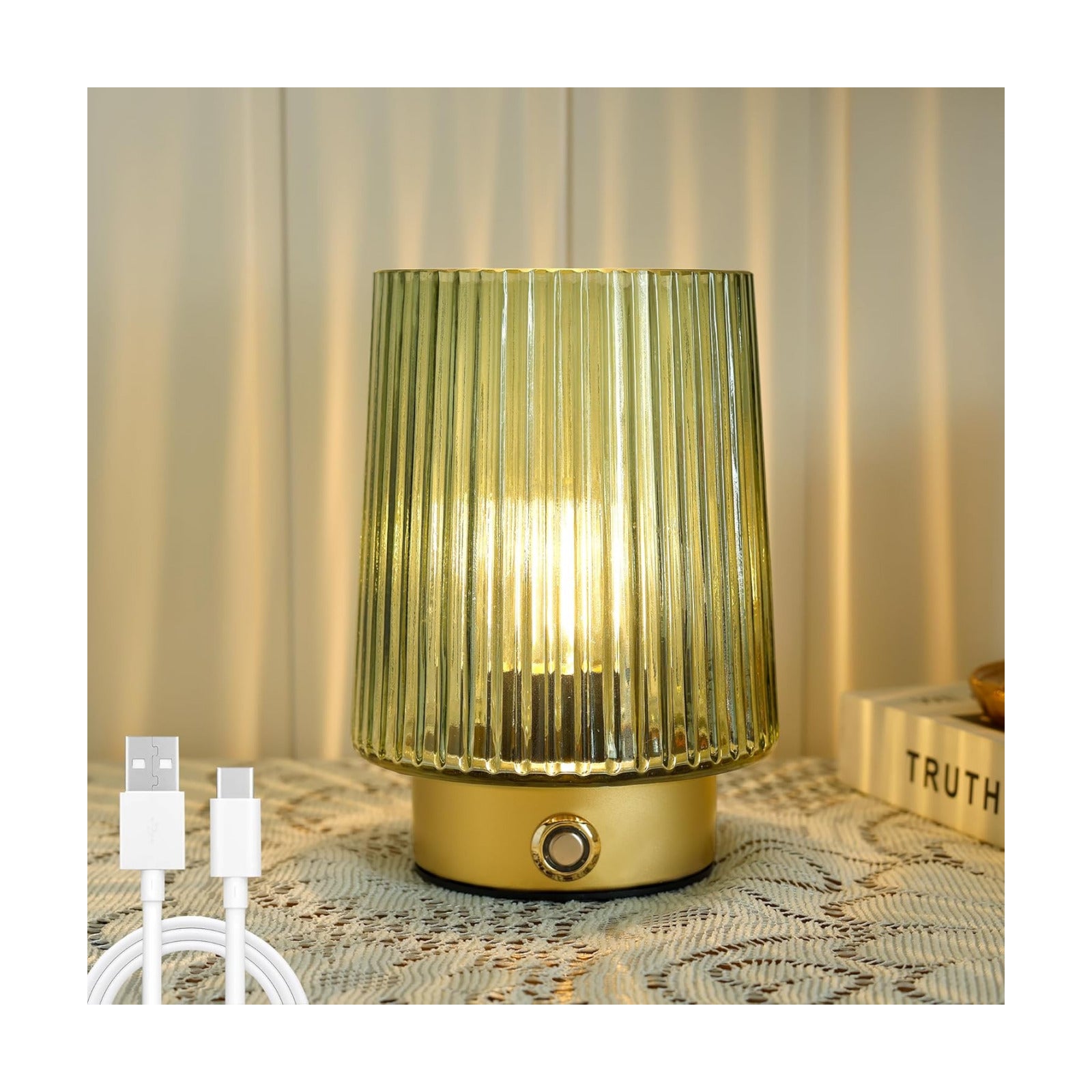 ULAROOM Cordless Lamp Rechargeable Battery Operated lamp, Glass Small Table lamp - Portable Dimmable Brightness Touch
