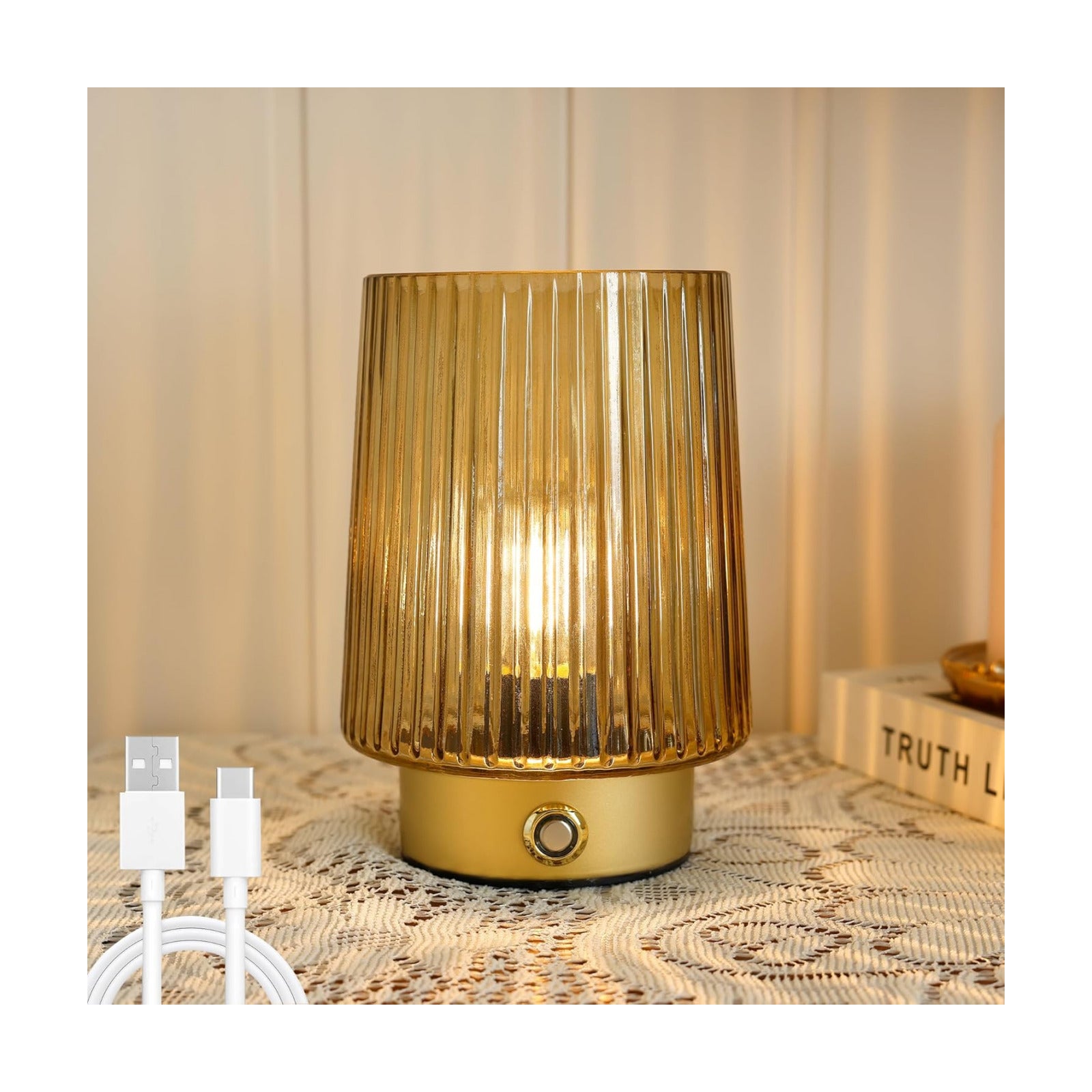 ULAROOM Cordless Lamp Rechargeable Battery Operated lamp, Glass Small Table lamp - Portable Dimmable Brightness Touch