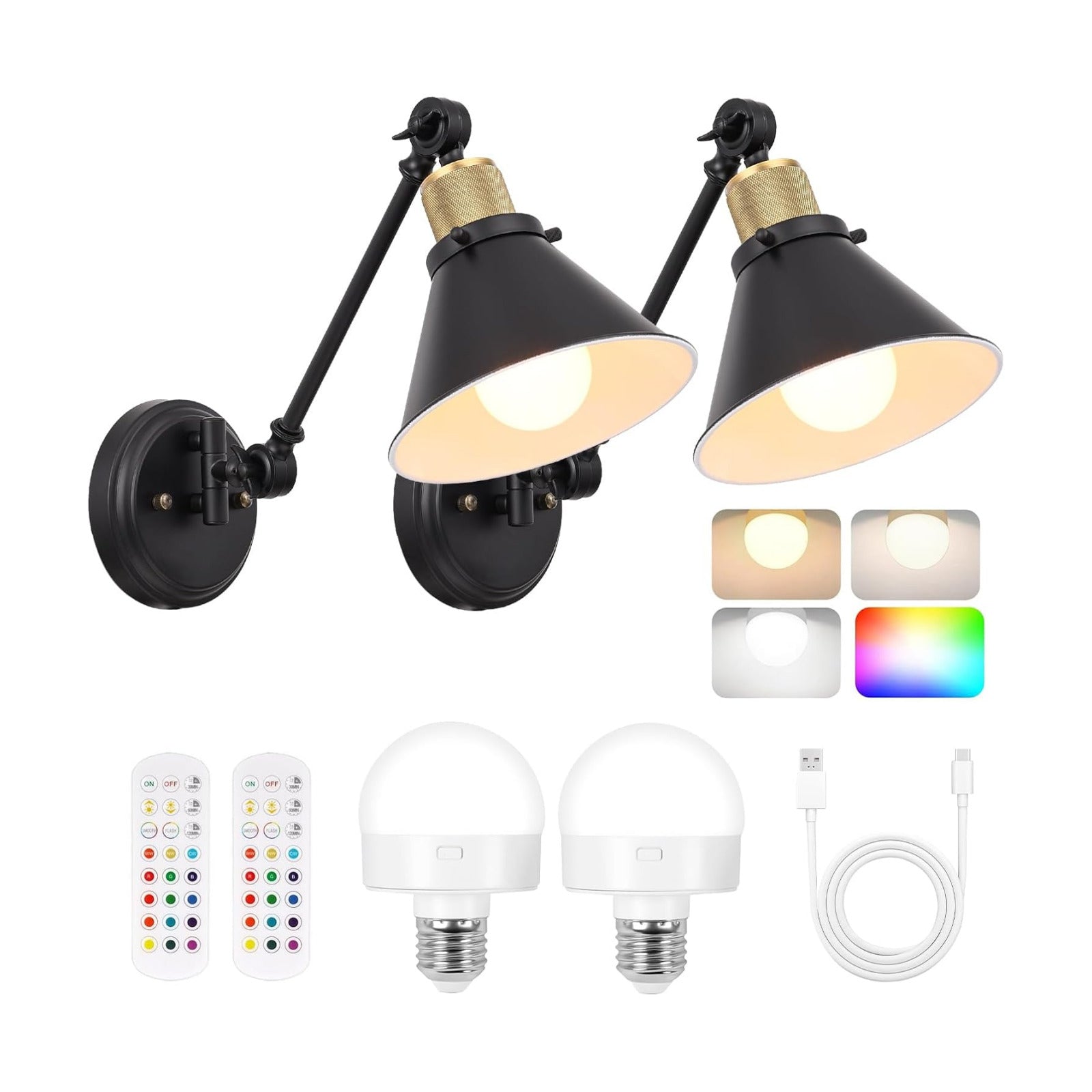 TRLIFE Rechargeable Battery Operated Wall Sconce, Dimmable and Adjustable Color Temperature Wireless Wall Sconces Set