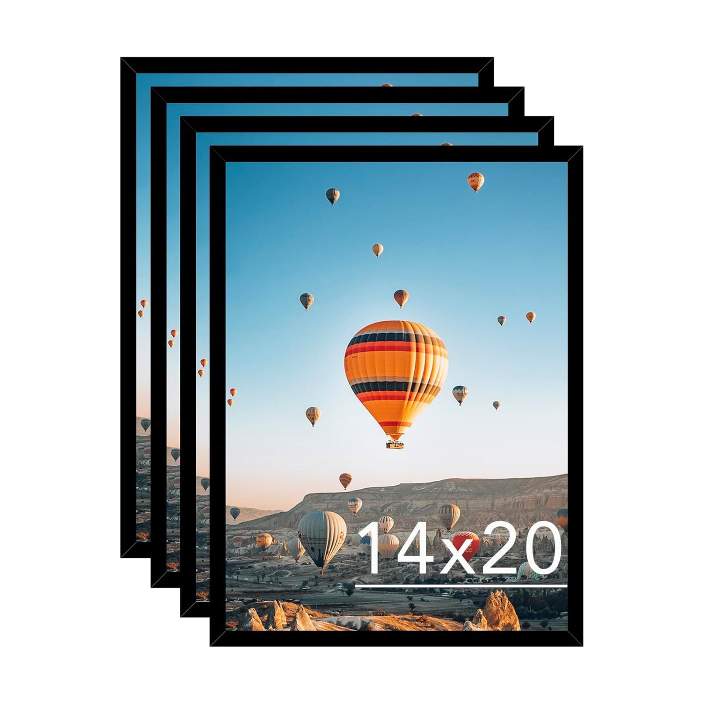 JCJMY 14x20 Picture Frame Set of 4 Black for Poster Photo Picture, Horizontal and Vertical Formats for Wall Hanging, 14