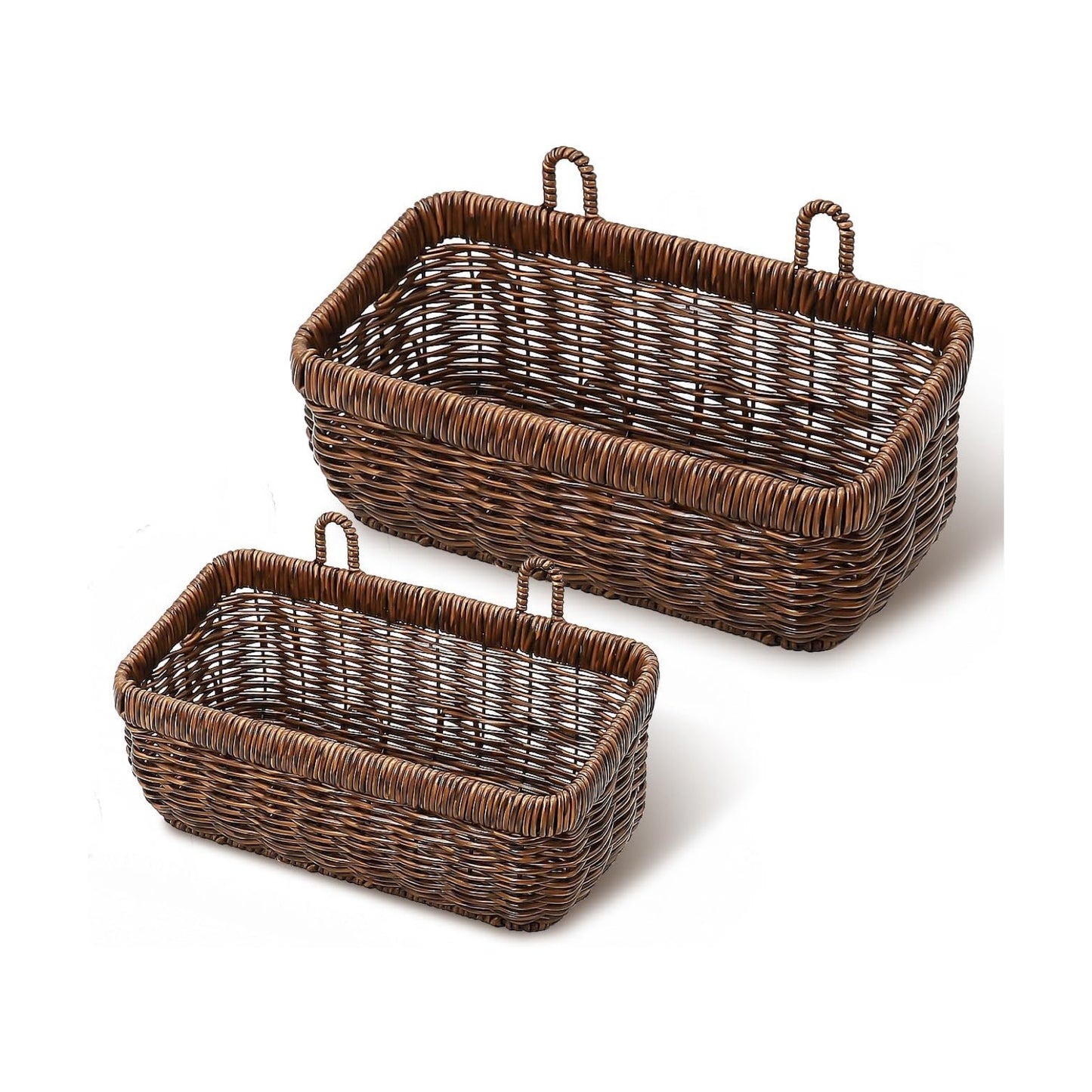 Boho Style Hand-Woven Hanging Storage Baskets / Brown / 2 Pc / Set of 2
