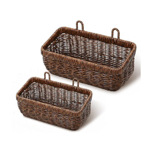 Boho Style Hand-Woven Hanging Storage Baskets / Brown / 2 Pc / Set of 2