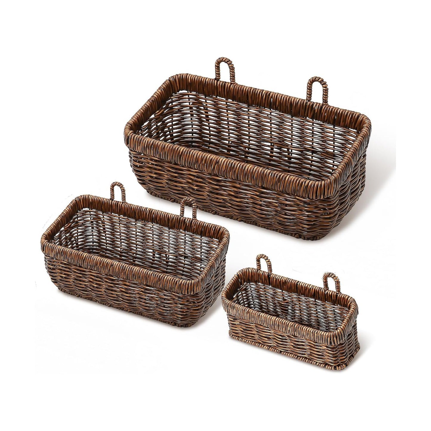 Boho Style Hand-Woven Hanging Storage Baskets / Brown / 3 Pc / Set of 3