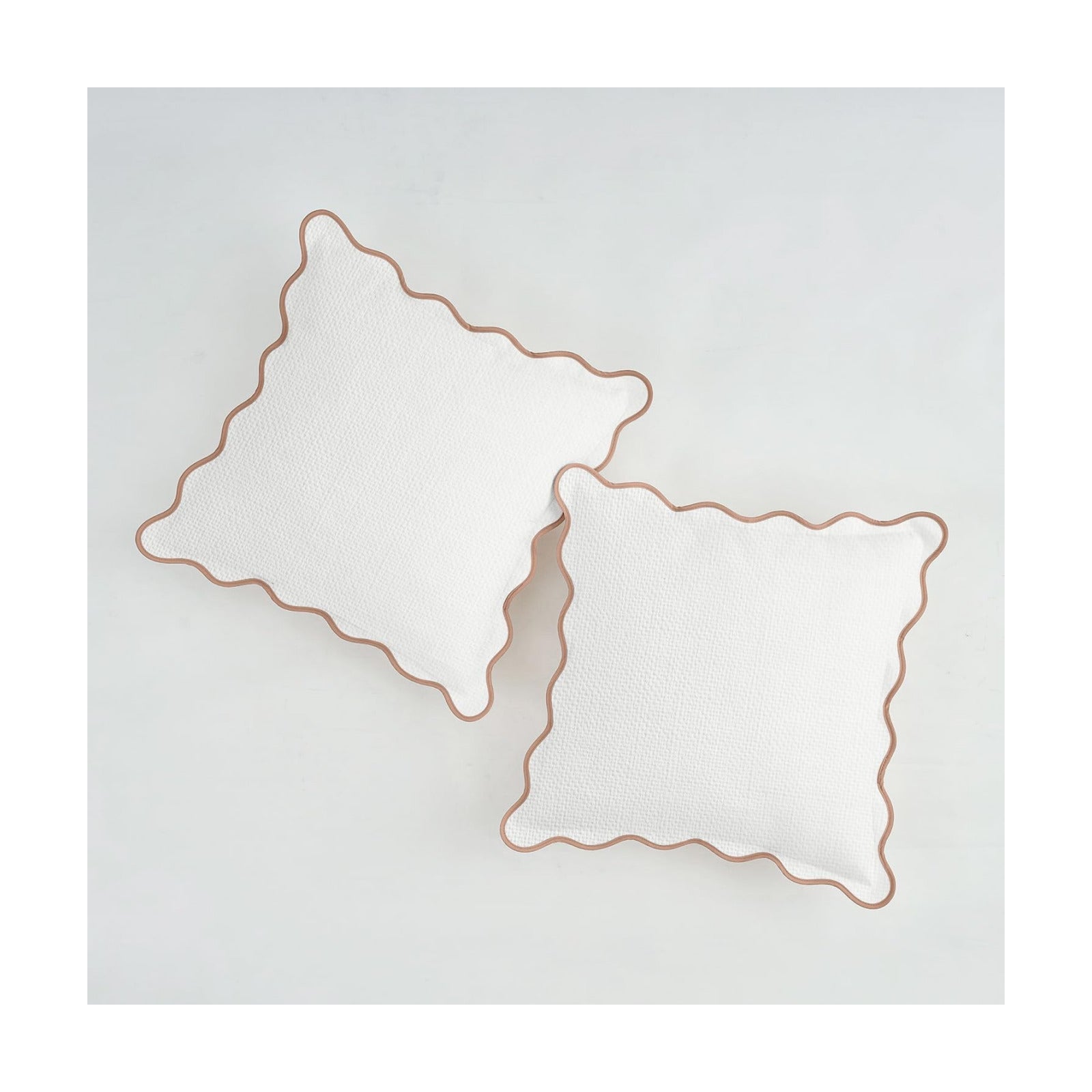 Scalloped Pillow Covers / Beige & Khaki / 18 x 18 / Set of 2