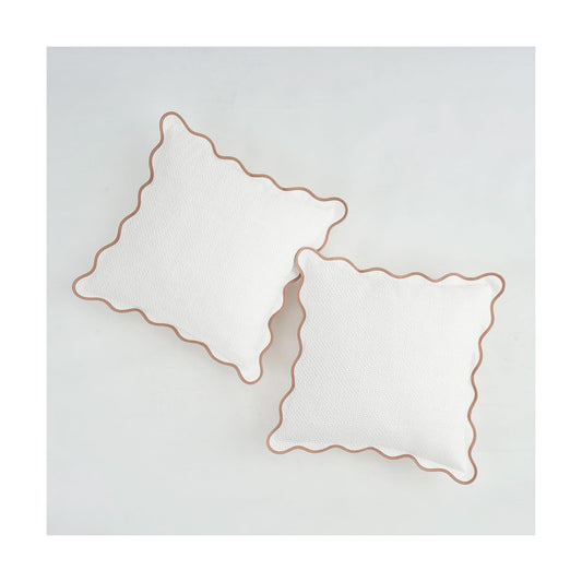 Scalloped Pillow Covers / Beige & Khaki / 18 x 18 / Set of 2