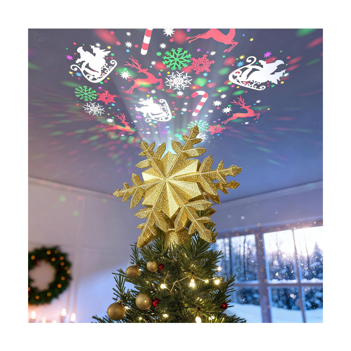 DG-Direct Rotating Christmas Tree Topper with 6 Projection Patterns, Gold