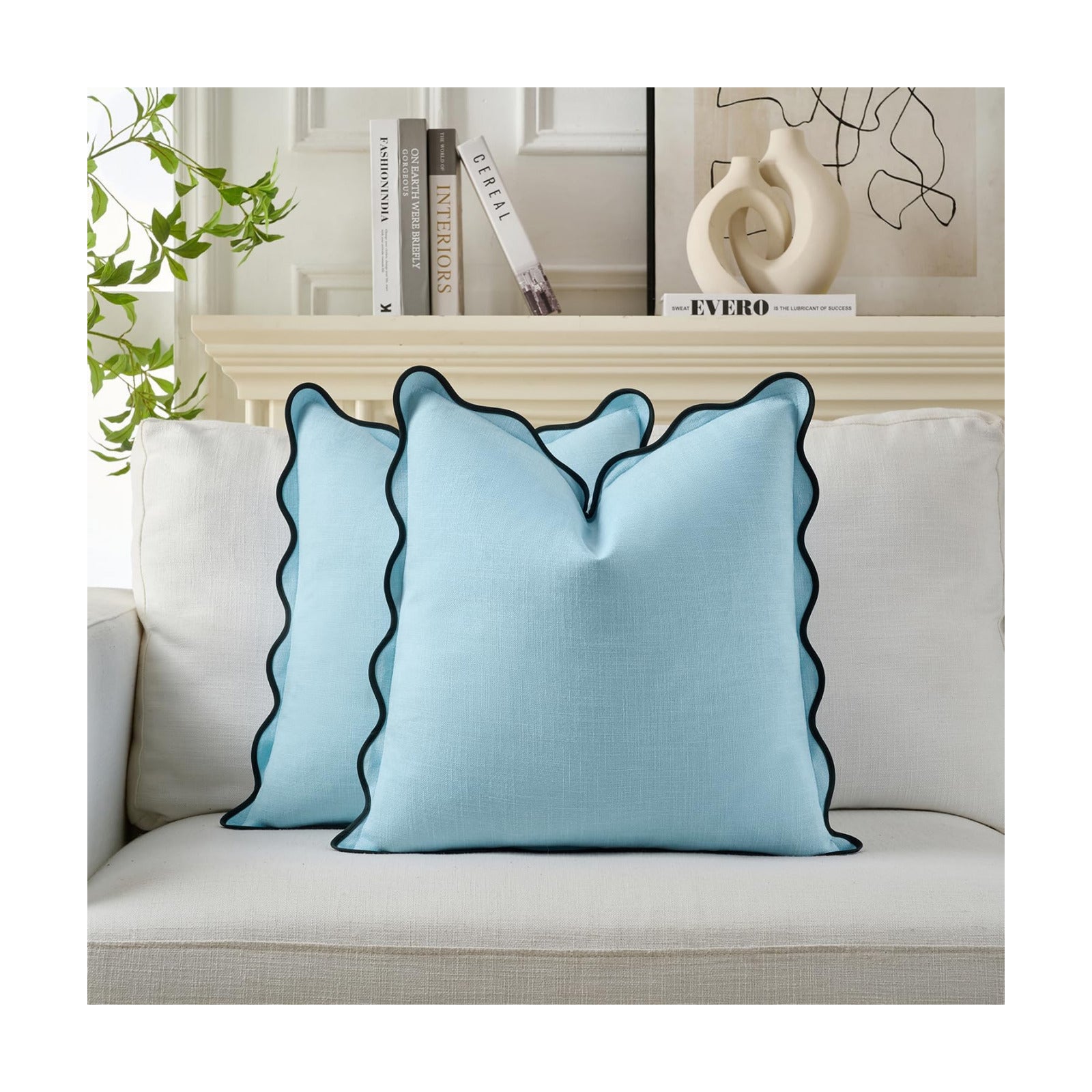 Scalloped Throw Pillow Covers / Blue & Teal / 18 x 18 / Set of 2